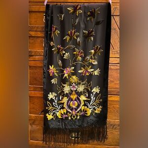 Valerie Stevens  Silk Velvet Burnout Floral Fringe Shawl Scarf